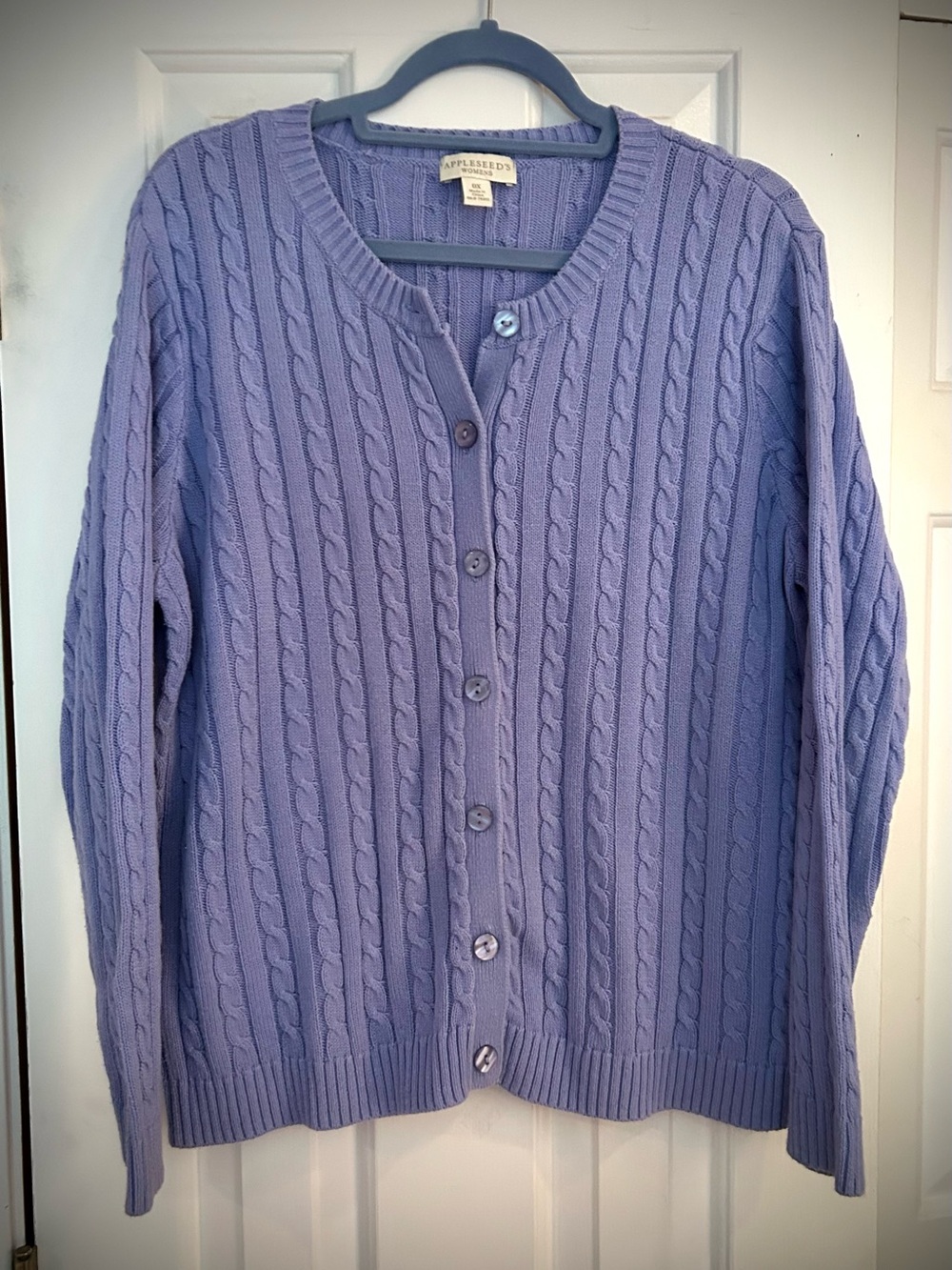 Appleseeds Cable Knit Button-Front Sweater - light blue